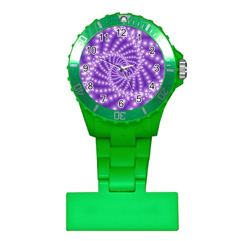 Glossy Purple  Beaded Spiral Fractal Plastic Nurses Watch from ArtsNow.com Front