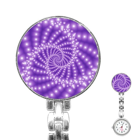 Glossy Purple  Beaded Spiral Fractal Stainless Steel Nurses Watch from ArtsNow.com Front