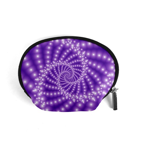 Glossy Purple  Beaded Spiral Fractal Accessory Pouch (Small) from ArtsNow.com Front