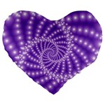 Glossy Purple  Beaded Spiral Fractal Large 19  Premium Flano Heart Shape Cushion