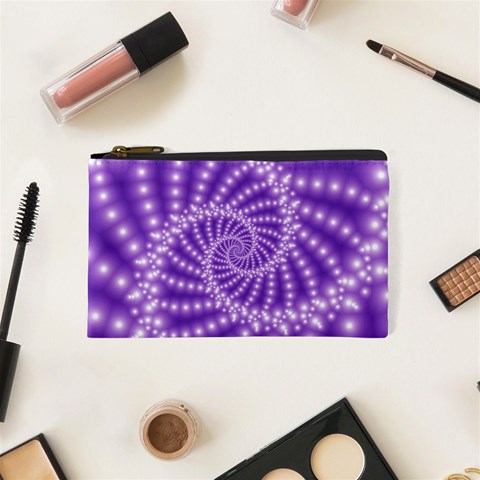 Glossy Purple  Beaded Spiral Fractal Cosmetic Bag (XS) from ArtsNow.com Front