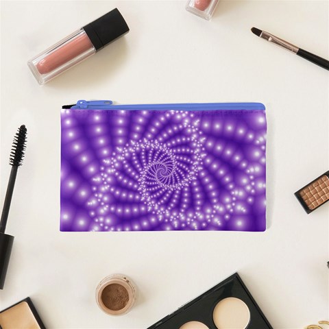 Glossy Purple  Beaded Spiral Fractal Cosmetic Bag (XS) from ArtsNow.com Front