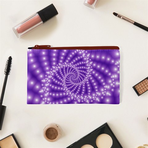 Glossy Purple  Beaded Spiral Fractal Cosmetic Bag (XS) from ArtsNow.com Front