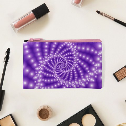 Glossy Purple  Beaded Spiral Fractal Cosmetic Bag (XS) from ArtsNow.com Front