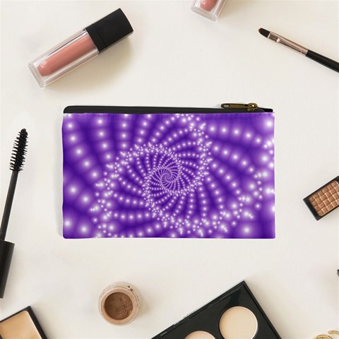 Glossy Purple  Beaded Spiral Fractal Cosmetic Bag (XS) from ArtsNow.com Back