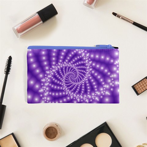 Glossy Purple  Beaded Spiral Fractal Cosmetic Bag (XS) from ArtsNow.com Back