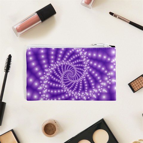 Glossy Purple  Beaded Spiral Fractal Cosmetic Bag (XS) from ArtsNow.com Back