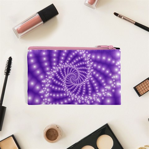 Glossy Purple  Beaded Spiral Fractal Cosmetic Bag (XS) from ArtsNow.com Back