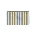 Vertical Stripes - White and Khaki Brown Cosmetic Bag (S)