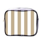 Vertical Stripes - White and Khaki Brown Mini Toiletries Bag (One Side)