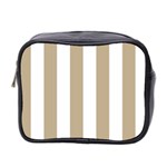 Vertical Stripes - White and Khaki Brown Mini Toiletries Bag (Two Sides)