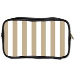 Vertical Stripes - White and Khaki Brown Toiletries Bag (One Side)