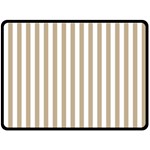 Vertical Stripes - White and Khaki Brown Fleece Blanket (Large) (One Side)