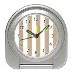 Vertical Stripes - White and Khaki Brown Desk Alarm Clock