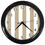 Vertical Stripes - White and Khaki Brown Wall Clock (Black)