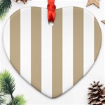 Vertical Stripes - White and Khaki Brown Ornament (Heart)