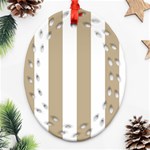 Vertical Stripes - White and Khaki Brown Oval Filigree Ornament (Two Sides)