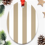 Vertical Stripes - White and Khaki Brown Oval Ornament (Two Sides)