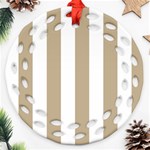 Vertical Stripes - White and Khaki Brown Ornament (Round Filigree)