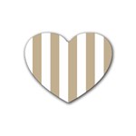 Vertical Stripes - White and Khaki Brown Rubber Coaster (Heart)