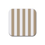 Vertical Stripes - White and Khaki Brown Rubber Coaster (Square)