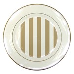 Vertical Stripes - White and Khaki Brown Porcelain Plate