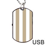 Vertical Stripes - White and Khaki Brown Dog Tag USB Flash (Two Sides)