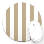 Vertical Stripes - White and Khaki Brown Round Mousepad