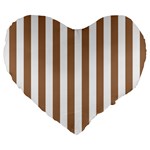 Vertical Stripes - White and French Beige Large 19  Premium Flano Heart Shape Cushion