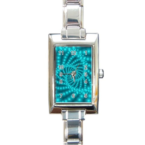 Glossy Pastel Blue Beaded Spiral Fractal Rectangle Italian Charm Watch from ArtsNow.com Front