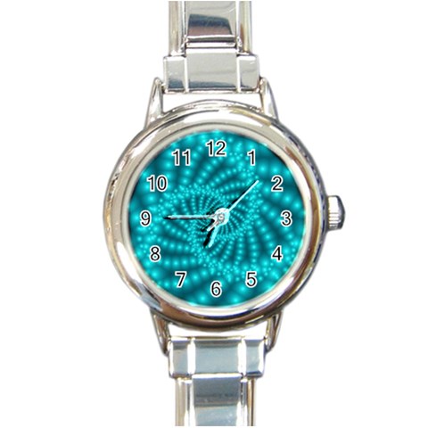 Glossy Pastel Blue Beaded Spiral Fractal Round Italian Charm Watch from ArtsNow.com Front