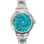 Glossy Pastel Blue Beaded Spiral Fractal Round Italian Charm Watch