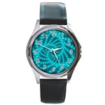 Glossy Pastel Blue Beaded Spiral Fractal Round Metal Watch