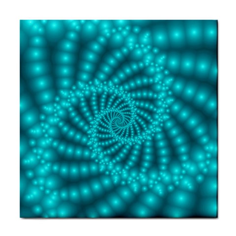 Glossy Pastel Blue Beaded Spiral Fractal Tile Coaster from ArtsNow.com Front