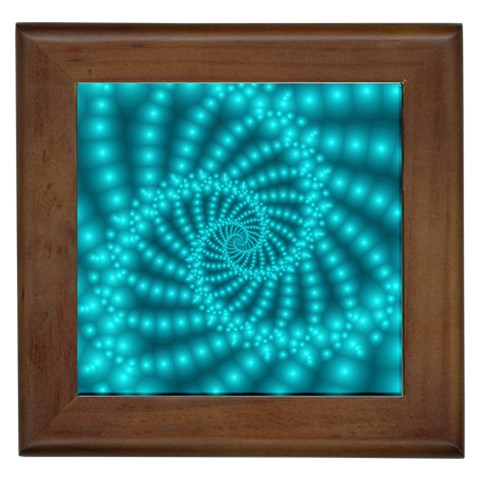 Glossy Pastel Blue Beaded Spiral Fractal Framed Tile from ArtsNow.com Front