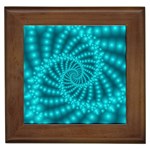 Glossy Pastel Blue Beaded Spiral Fractal Framed Tile