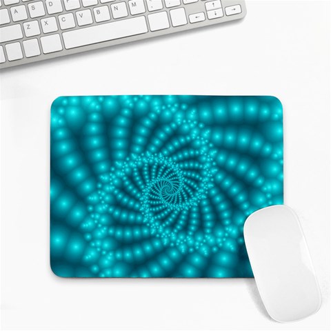 Glossy Pastel Blue Beaded Spiral Fractal Small Mousepad from ArtsNow.com Front