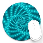 Glossy Pastel Blue Beaded Spiral Fractal Round Mousepad