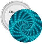 Glossy Pastel Blue Beaded Spiral Fractal 3  Button