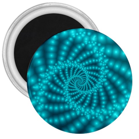 Glossy Pastel Blue Beaded Spiral Fractal 3  Magnet from ArtsNow.com Front