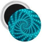 Glossy Pastel Blue Beaded Spiral Fractal 3  Magnet