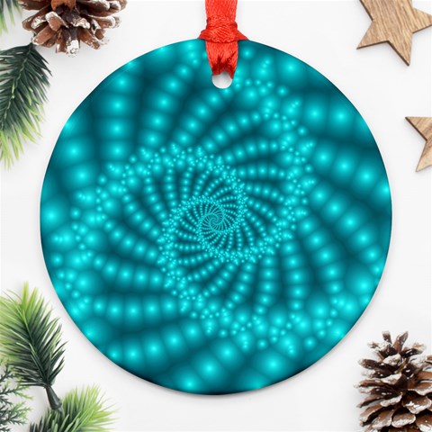 Glossy Pastel Blue Beaded Spiral Fractal Ornament (Round) from ArtsNow.com Front