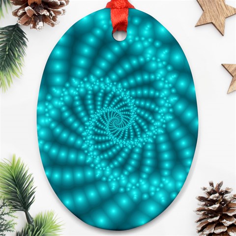 Glossy Pastel Blue Beaded Spiral Fractal Ornament (Oval) from ArtsNow.com Front