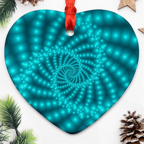 Glossy Pastel Blue Beaded Spiral Fractal Ornament (Heart) from ArtsNow.com Front