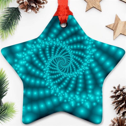 Glossy Pastel Blue Beaded Spiral Fractal Ornament (Star) from ArtsNow.com Front