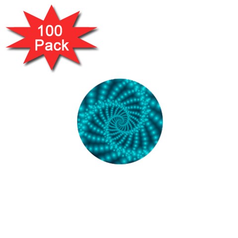 Glossy Pastel Blue Beaded Spiral Fractal 1  Mini Button (100 pack)  from ArtsNow.com Front