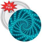 Glossy Pastel Blue Beaded Spiral Fractal 3  Button (10 pack)