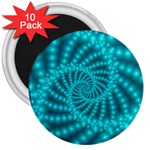 Glossy Pastel Blue Beaded Spiral Fractal 3  Magnet (10 pack)