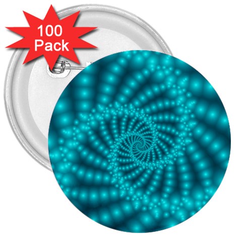 Glossy Pastel Blue Beaded Spiral Fractal 3  Button (100 pack) from ArtsNow.com Front