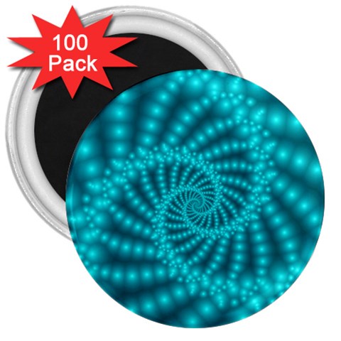 Glossy Pastel Blue Beaded Spiral Fractal 3  Magnet (100 pack) from ArtsNow.com Front